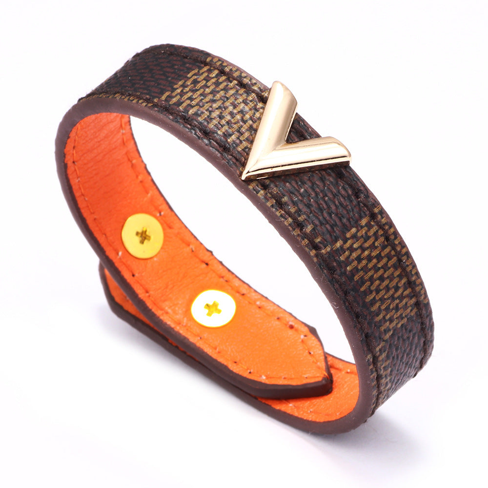 Popular V-shaped Leather Plaid Stripe Holiday Bracelets