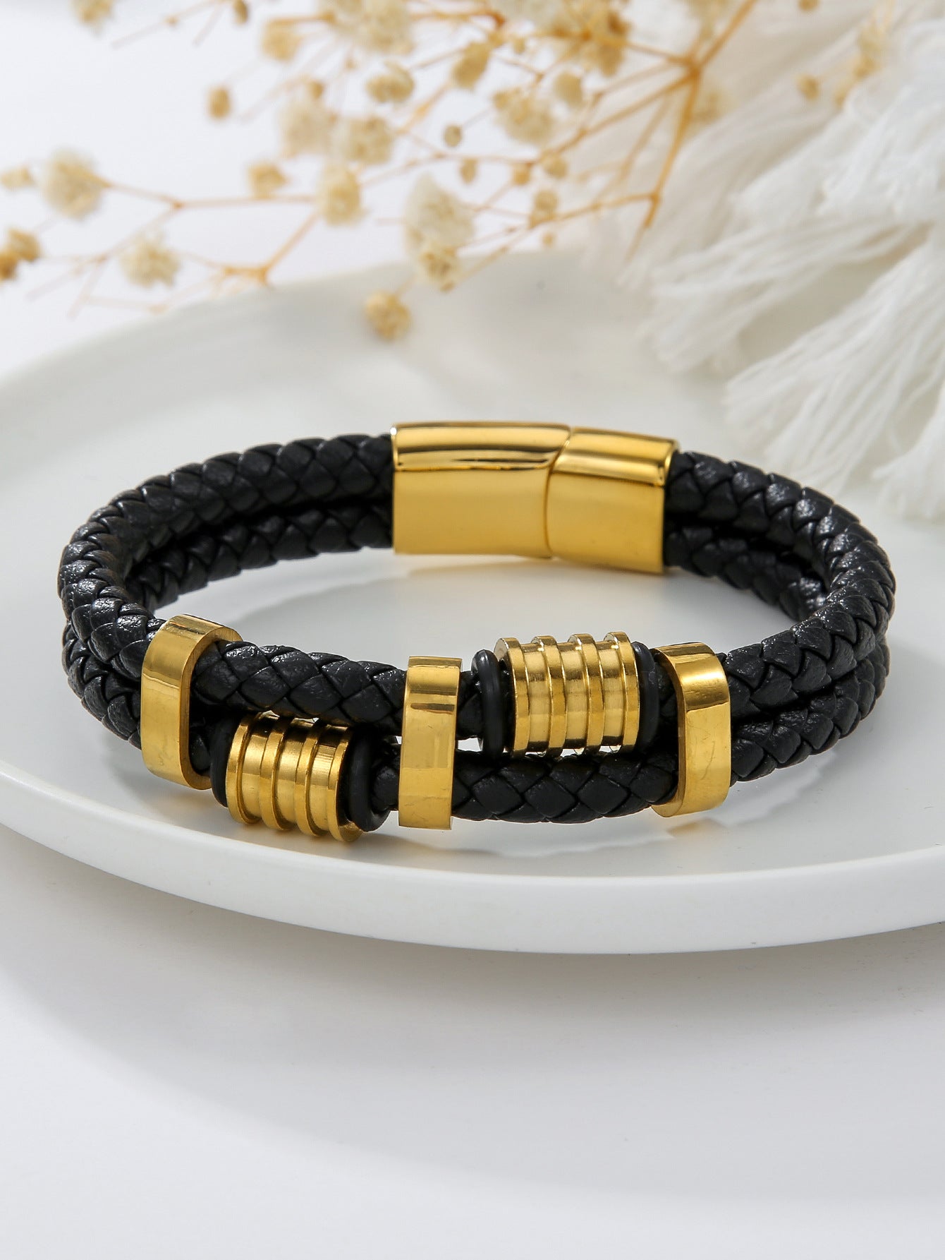 Women's Elegant Leather Hip Hop Stainless Steel Bracelets