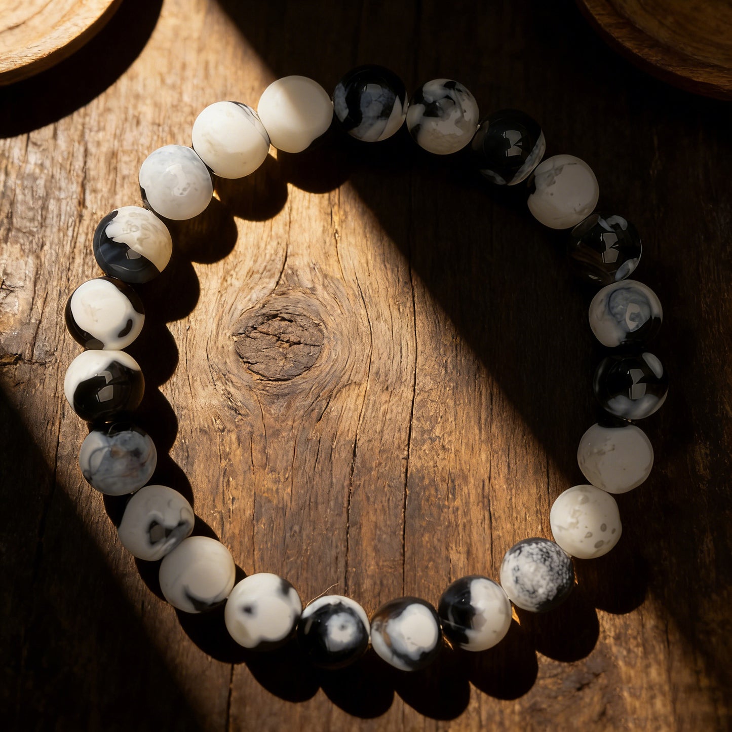 Black White Fire Agate Natural Stone Handmade Bracelet
