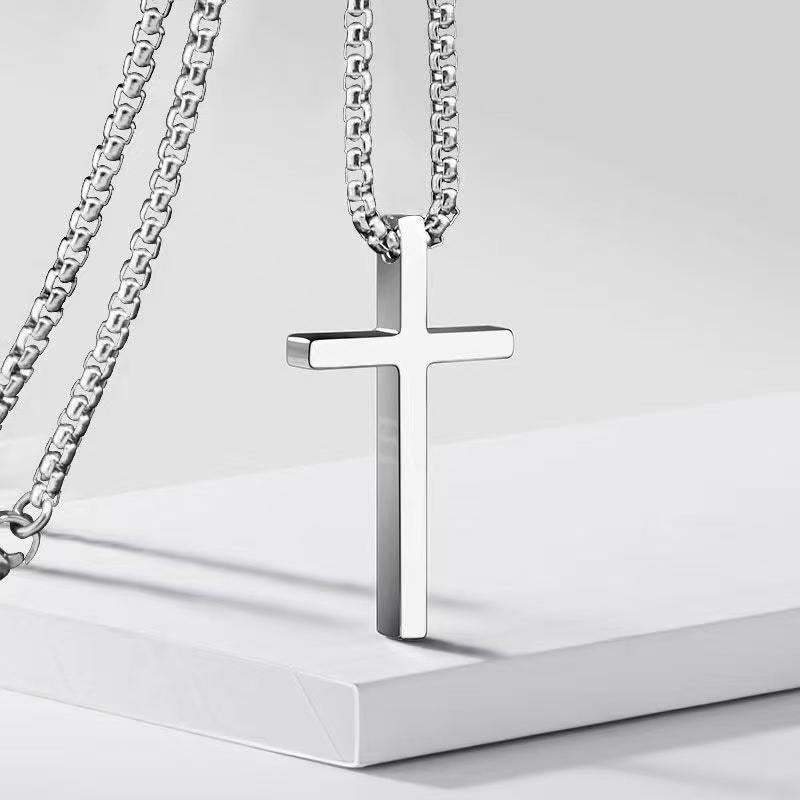 Simple Fashion Long Cross Titanium Steel Necklaces