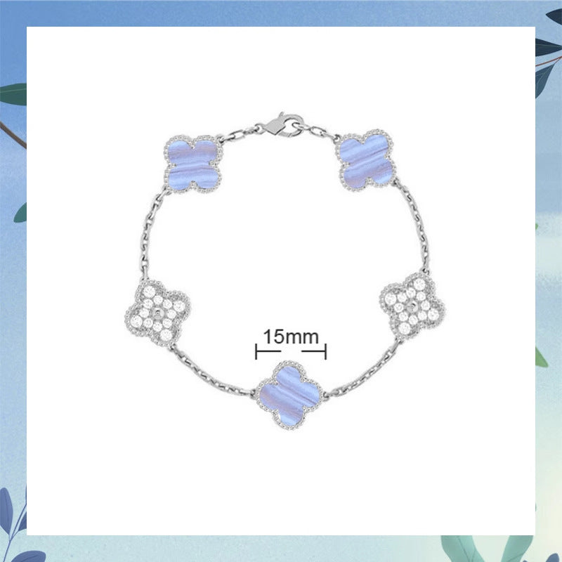 Women's Four-leaf Clover Rose Gold Red Agate Black White Shell Flower Bracelet