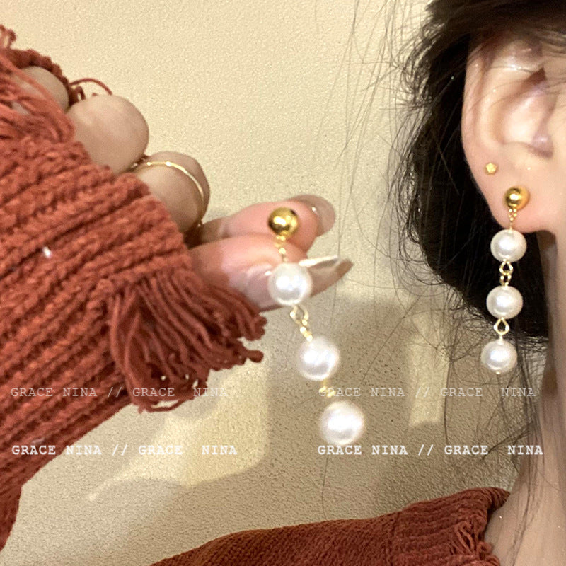 Delicate Pearl Crystal Eardrops Gentle Elegant Ear Buckle