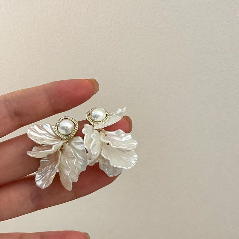 Sweet Pearl Flower Petals Long Sier Needle Fairy Temperamental Rings