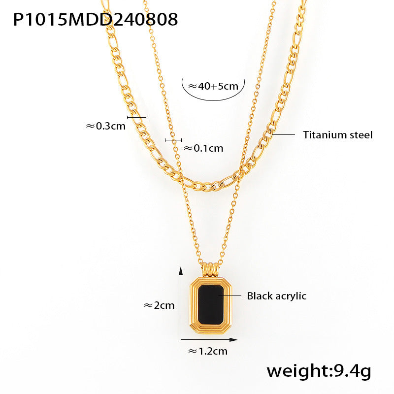 Wind Geometric Square Plate Acrylic Double Layer Twin Titanium Necklaces