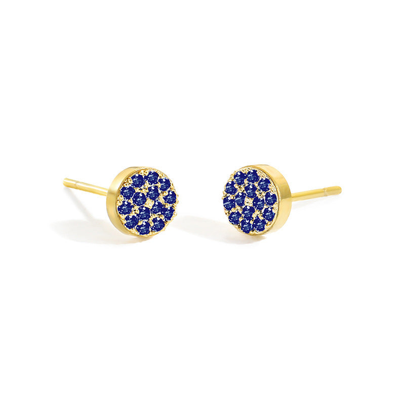 Women's Stainless Steel Petite Round Full Diamond Gold Earrings