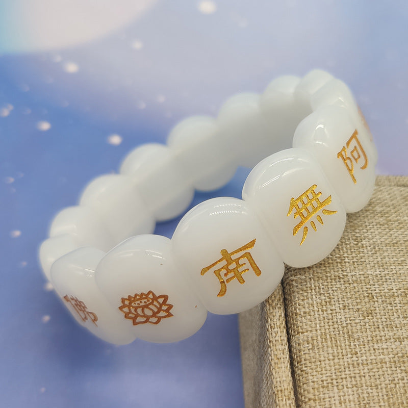Crystal Jasper Manual Amitabha Laser Sculpture Temple Knot Bracelet