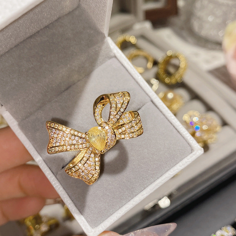 Camellia Fashion Romantic French Golden Rhinestone Gold Plated Ring