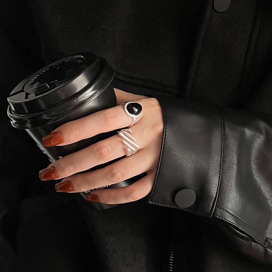 Sterling Sier Black Agate Cold Style Advanced Ring