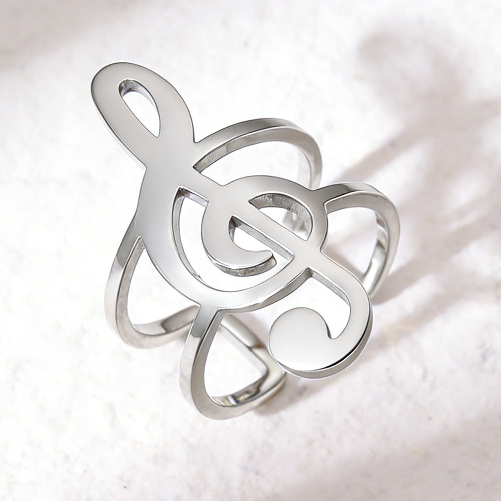 Women's Stainless Steel Metal Texture Musical Note Fashion Niche Rings