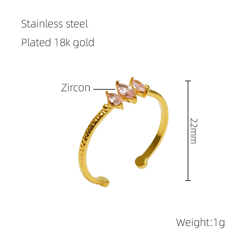 Women's Gold Stainless Steel Inlaid Zircon Geometric Fashion Titanium Opening Ring