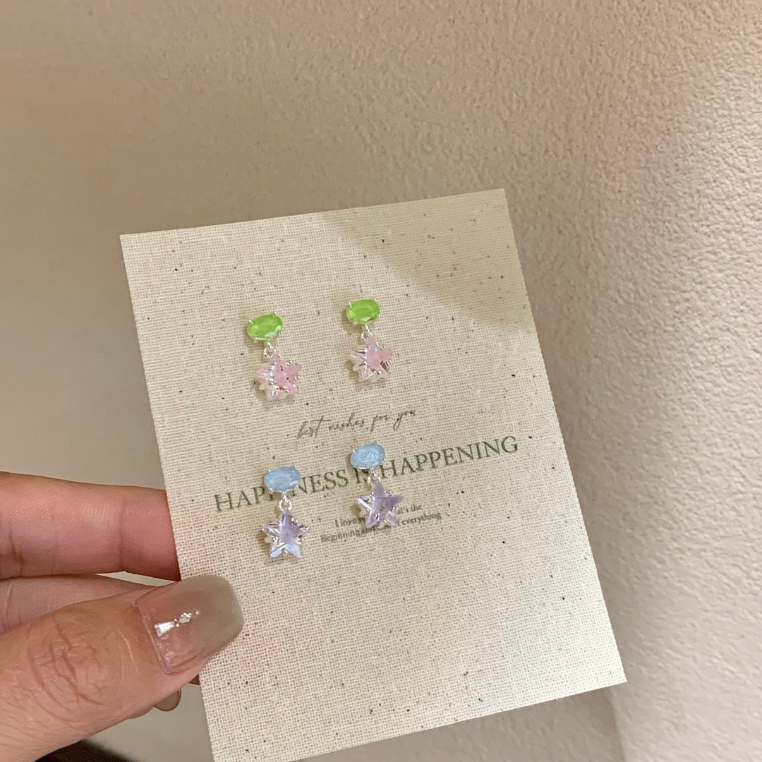 Candy Color Contrast Star Ear Sparking Zirconium Exquisite Stud Earrings