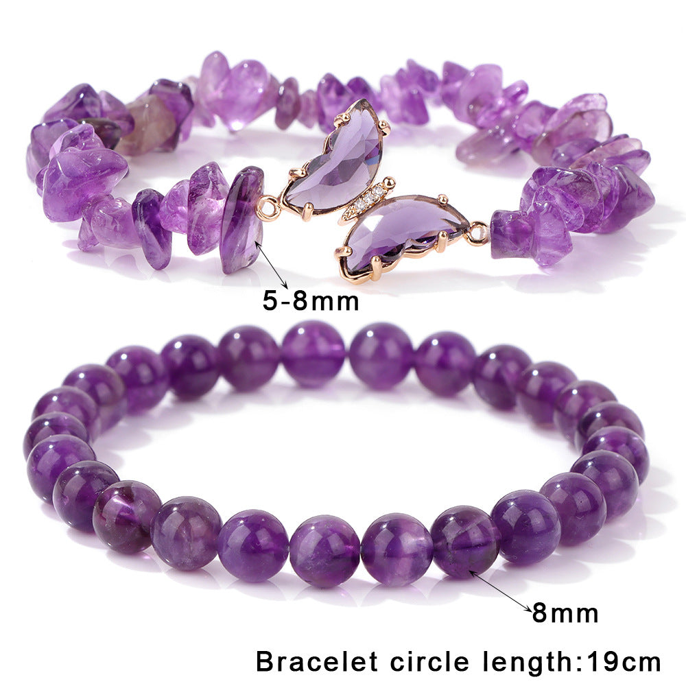 Butterfly Female Amethyst Stone Irregular Gravel Bracelets