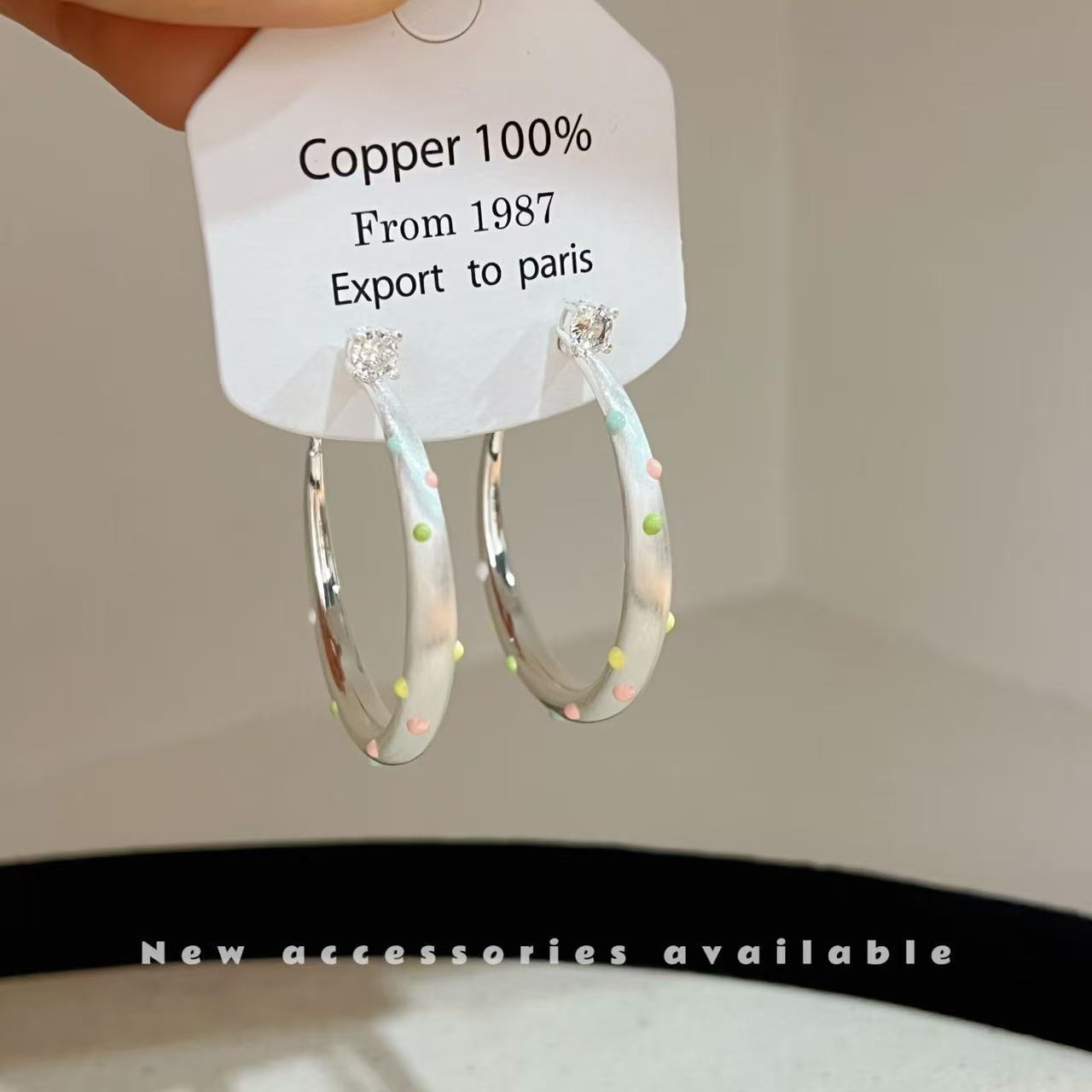 Dopamine Color Polka Dot Brushed Sier Fashion Simple Rainbow Drop Earrings