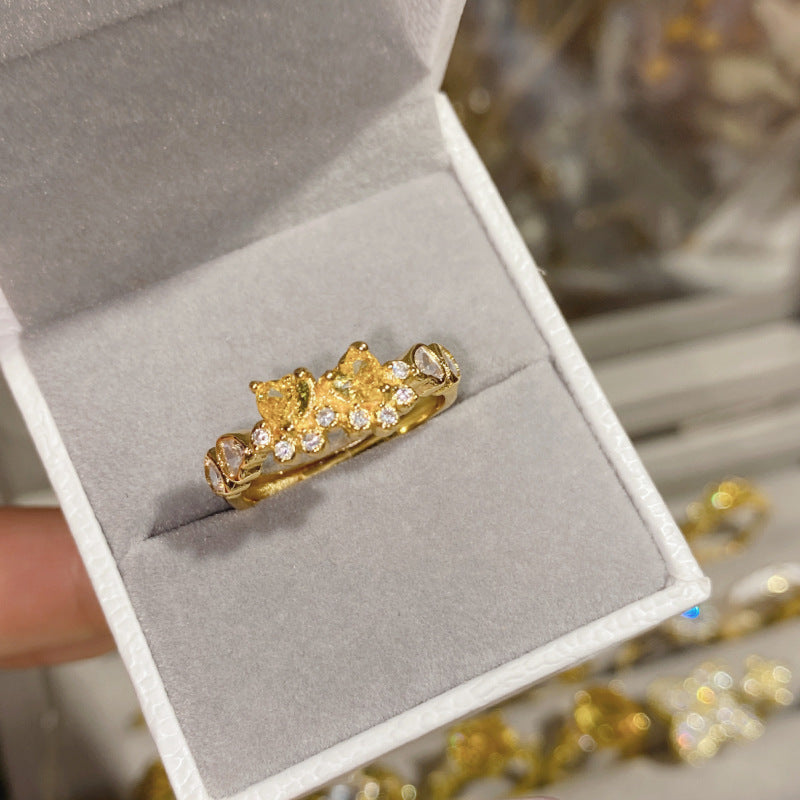 Camellia Fashion Romantic French Golden Rhinestone Gold Plated Ring