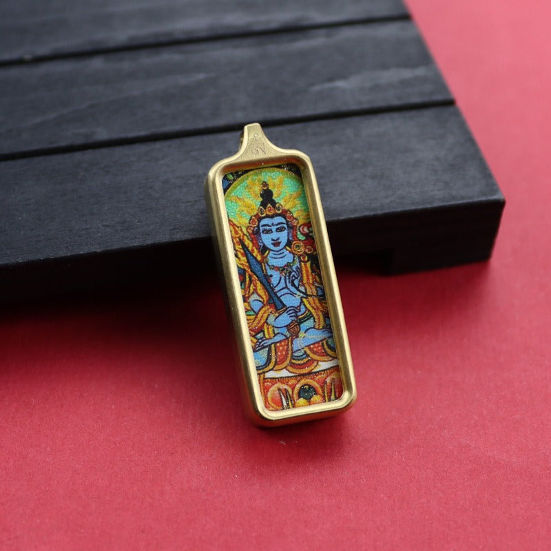 Tibetan Square Hand Painted Golden Outline Eight Patron Pendants