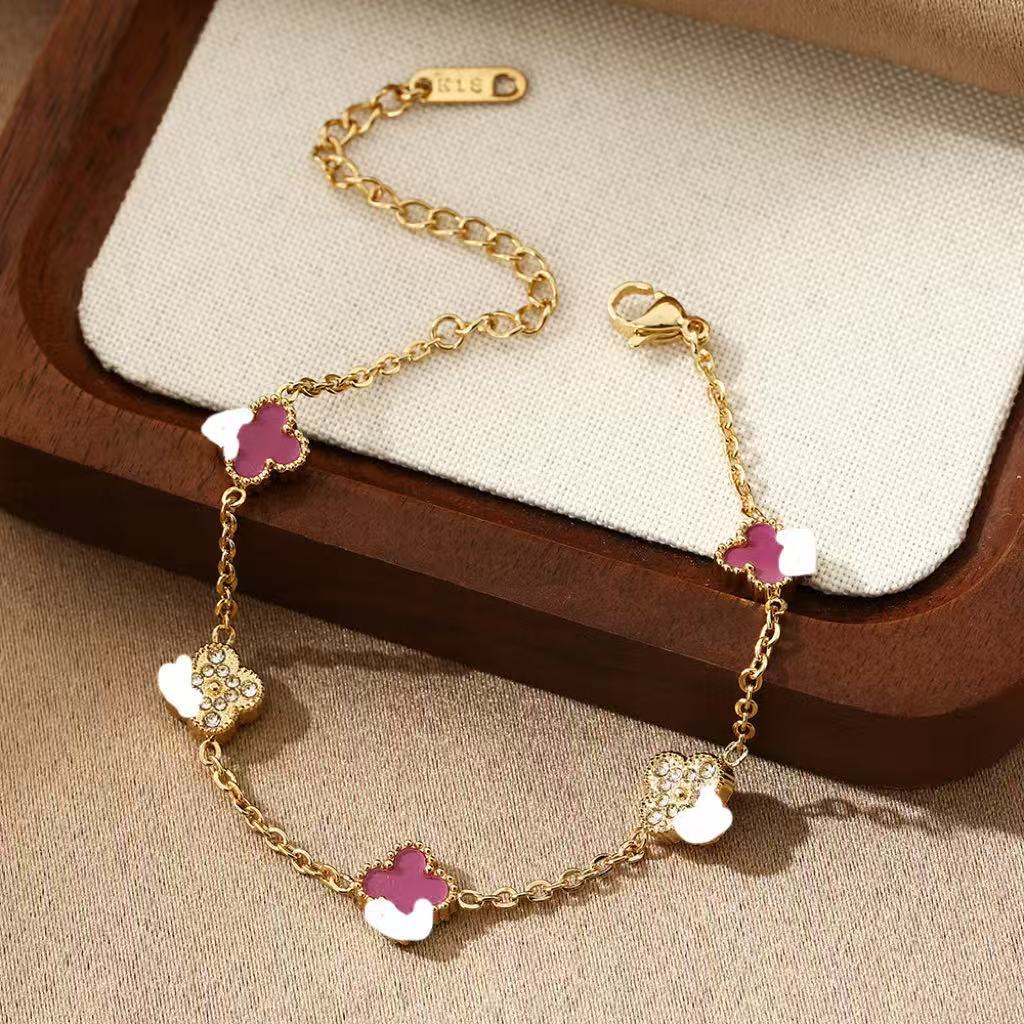 Four-leaf Clover With Diamond Real Gold Bracelets