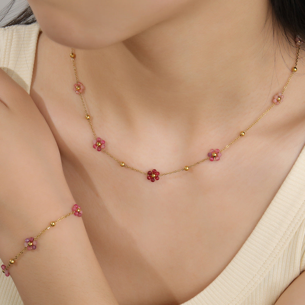 Fresh Flower Stainless Steel Niche Design Bohemian Necklaces