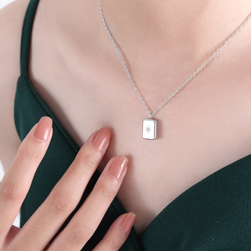 Geometric Square Inlaid Zircon Clavicle Chain Plated Necklaces