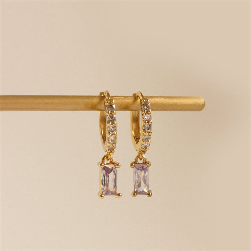 Wind Color Zircon Ear Clip Brass Earrings