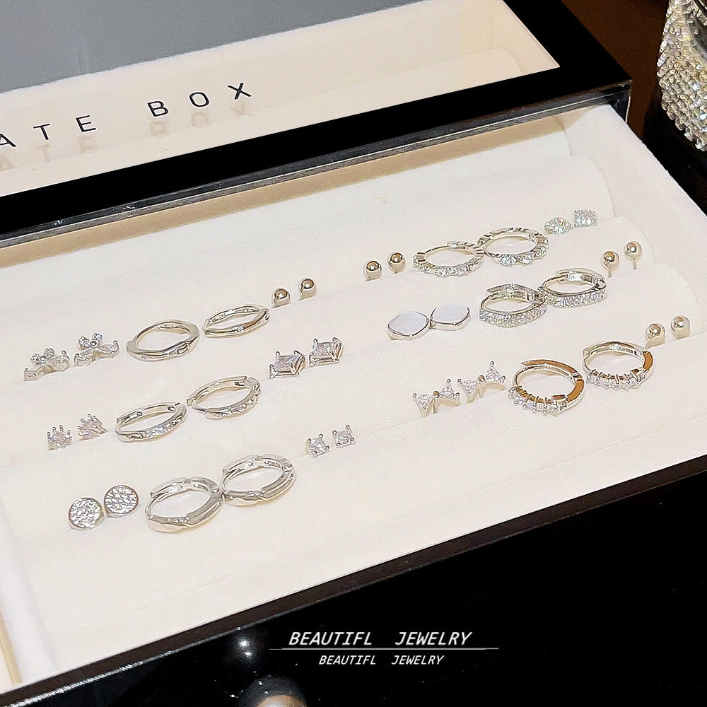 One Card Three Pairs Of Ear Sterling Sier Needle Rings