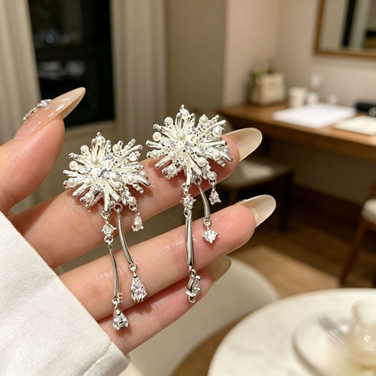 Women's Pearl Zircon Tassel Light Luxury High-grade Dignified Generous Style Earrings