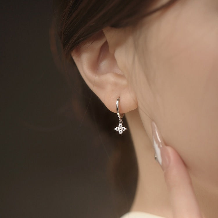 Flash Clover Female Light Luxury Temperament Micro Inlaid Zircon Ear Rings