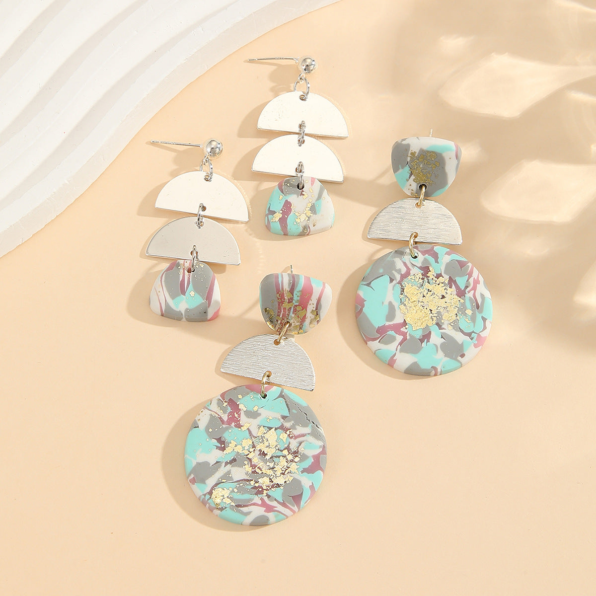 Women's Geometric Stitching Polymer Clay Fashionable High-grade Earrings