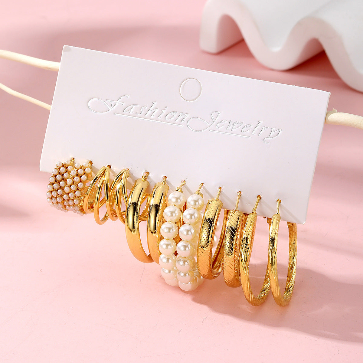 Shaped Plain Half Combination Gold Small Beads Pearl Earrings