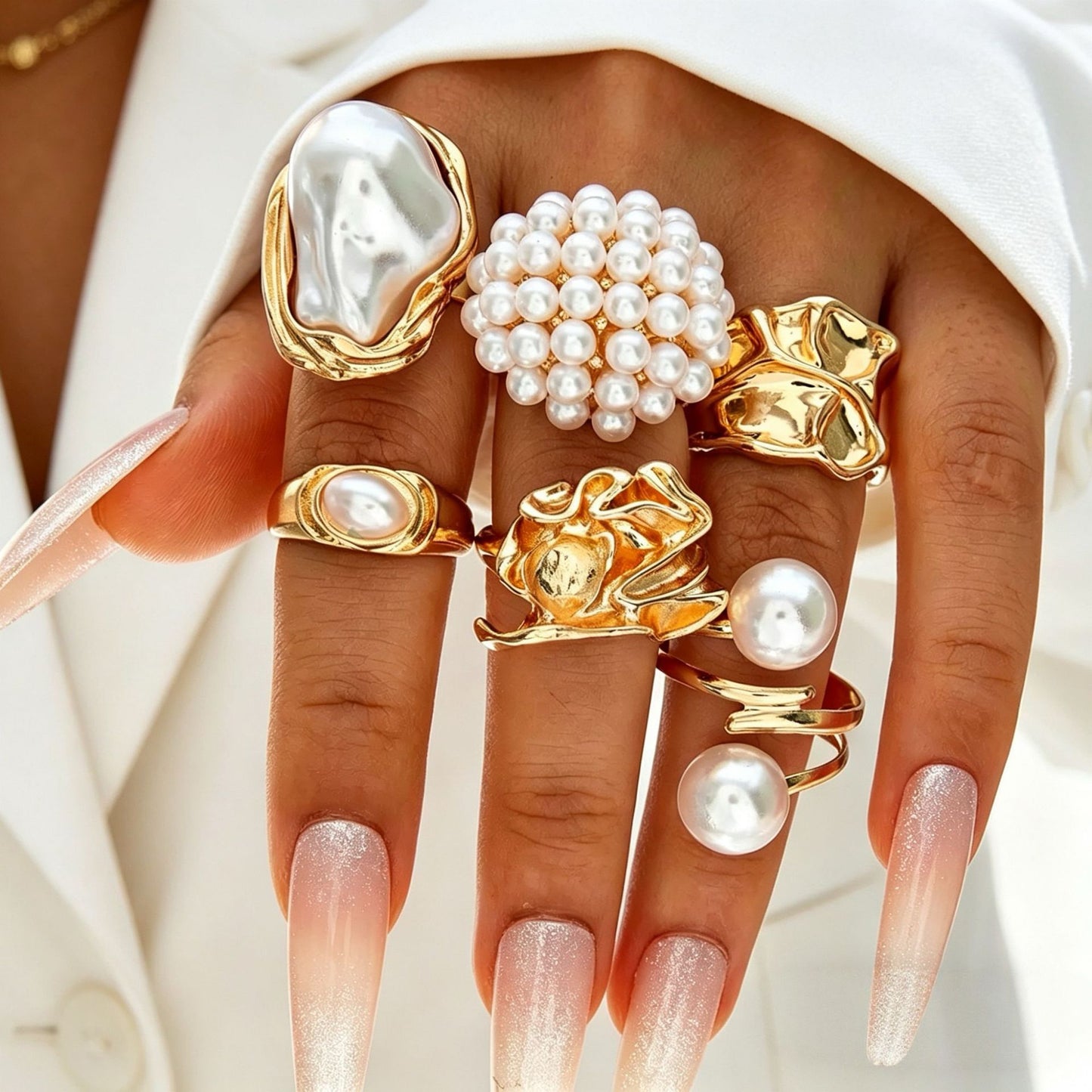 Hand Vintage Metal Geometry Irregular Diamond Ring