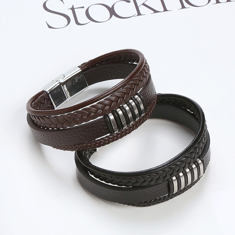 Women's & Men's Leather Titanium Steel Woven Bracelets