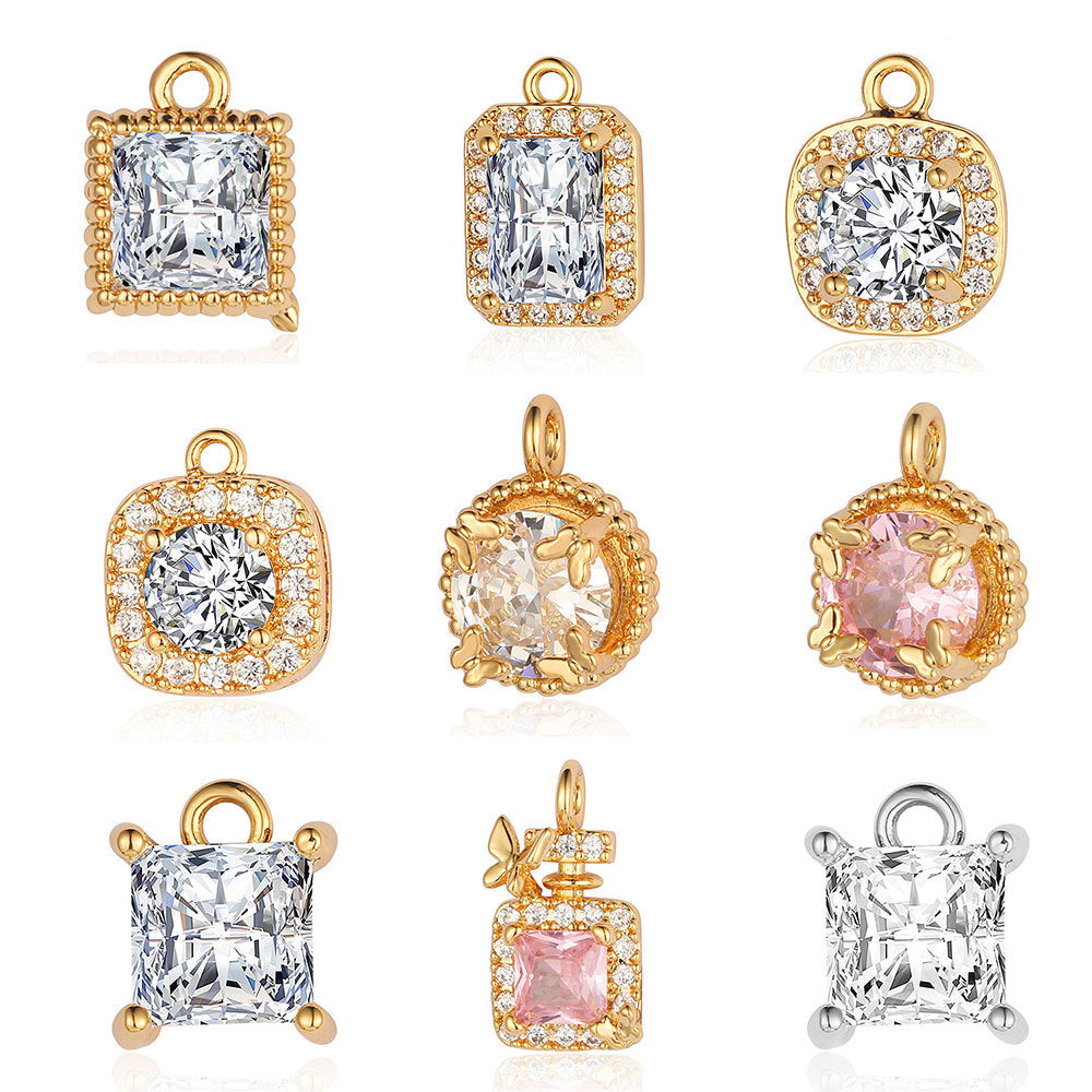 Round Copper Zircon Geometric Square Ornament Pendants