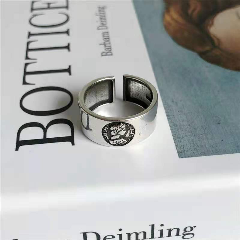 Women's & Men's Punk Heavy Wide Face Abstract Art Open Distressed Street Tide Ring