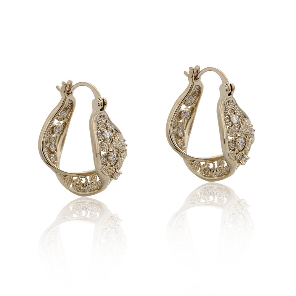 Inlaid Hemp Pattern Zirconium Clip Advanced Exquisite Temperament Entry Lux Ear Buckle