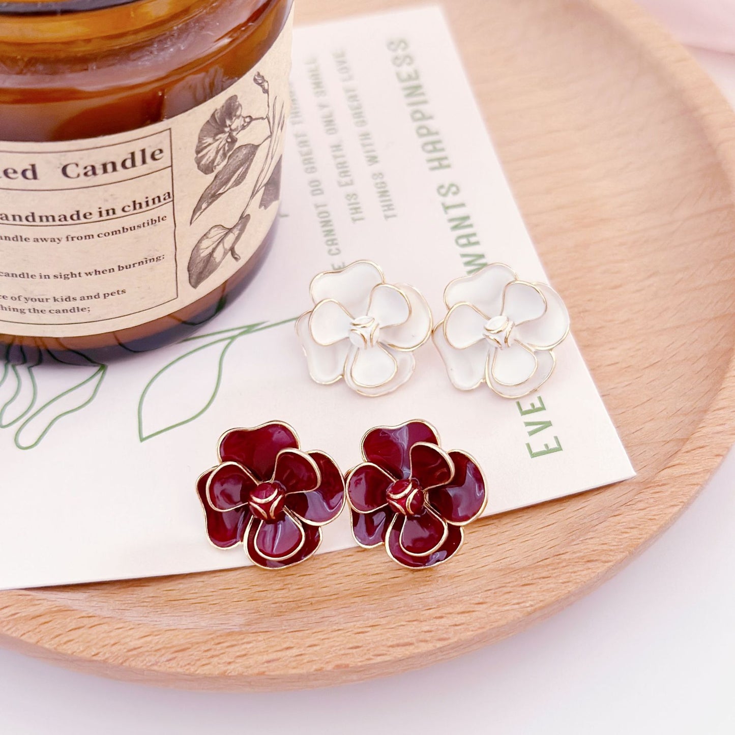 Red Glaze Flowers Niche High Sense Ear Earrings