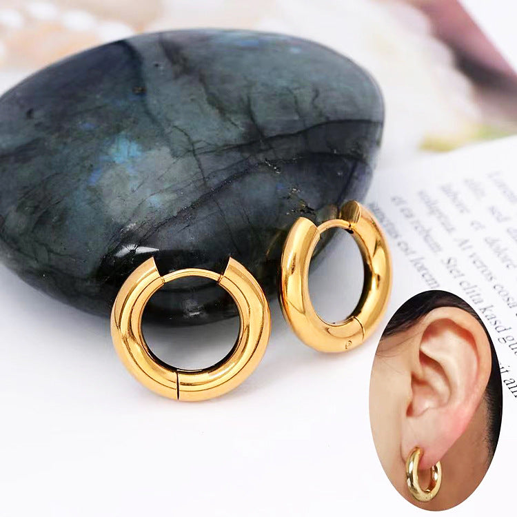 Women's Heavy Texture Round Stainless Steel Ear Clip Earrings