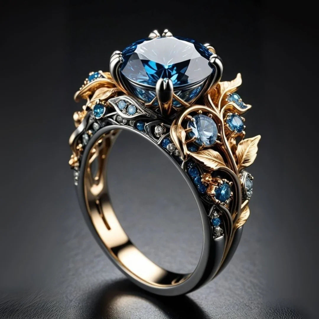 Inlaid Sapphire Two-tone Personality Affordable Luxury High Ring