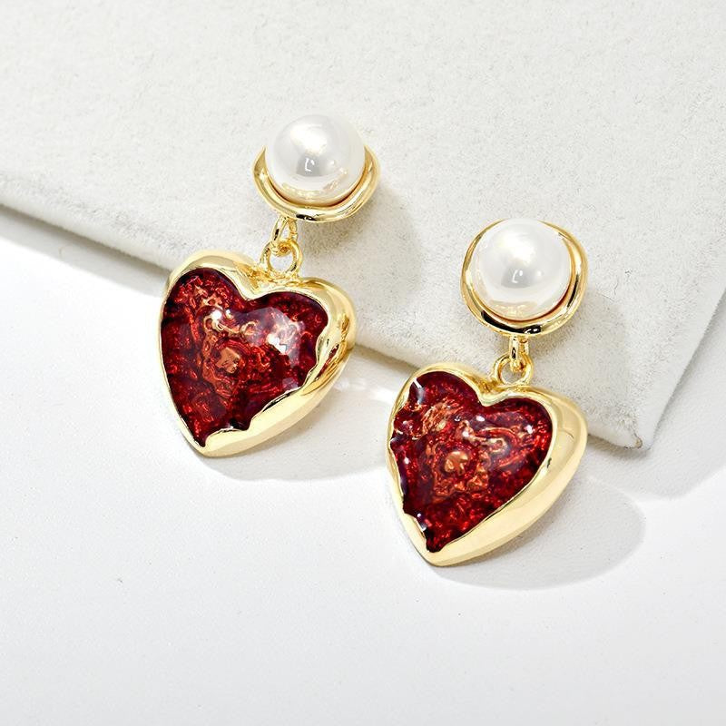 French Classic Bright Colored Glaze Heart Pearl Exquisite Fashion Temperament Rings