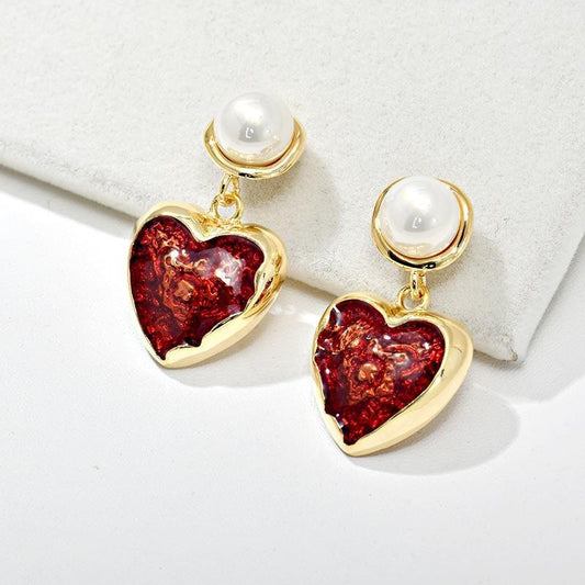 French Classic Bright Colored Glaze Heart Pearl Exquisite Fashion Temperament Rings