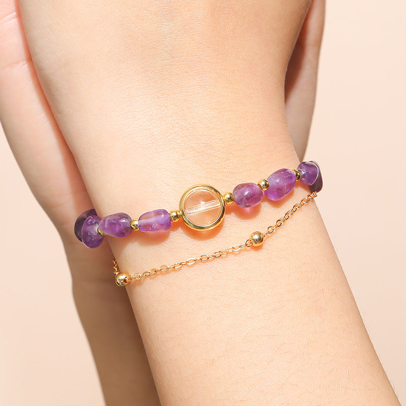 Women's Natural Amethyst Matching Fresh Citrine Double Bracelet