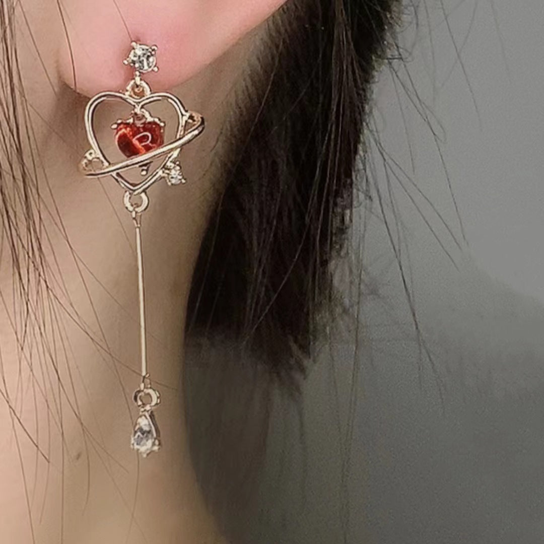 Super Fairy Heart Water Drops Zircon Long Sweet Elegance Exquisite Stud Earrings