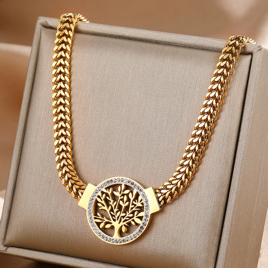 Lucky Tree Color Retaining Stainless Steel Double Layer Necklaces