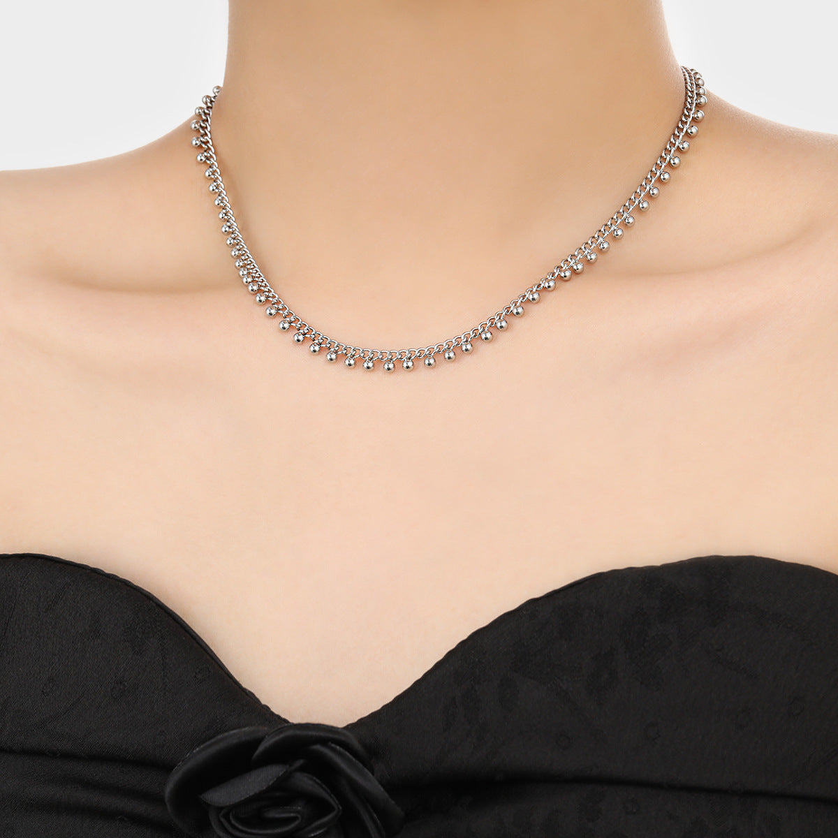 Women's Simple Stainless Steel Round Beads Chain Fashion Unique Design Necklaces