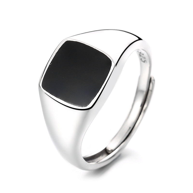 Sterling Sier Fashion Black Epoxy Square Rings