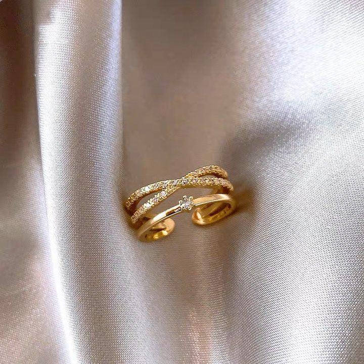Real Gold Electroplated Zircon Buckle Light Luxury High Sense Index Ring