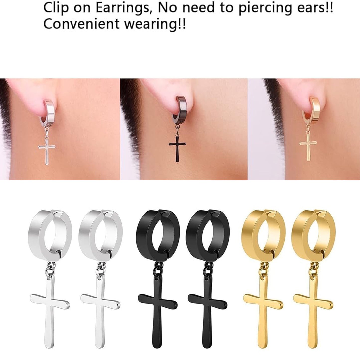 Stainless Steel Magnetic Zircon Cross Clip-on Rings