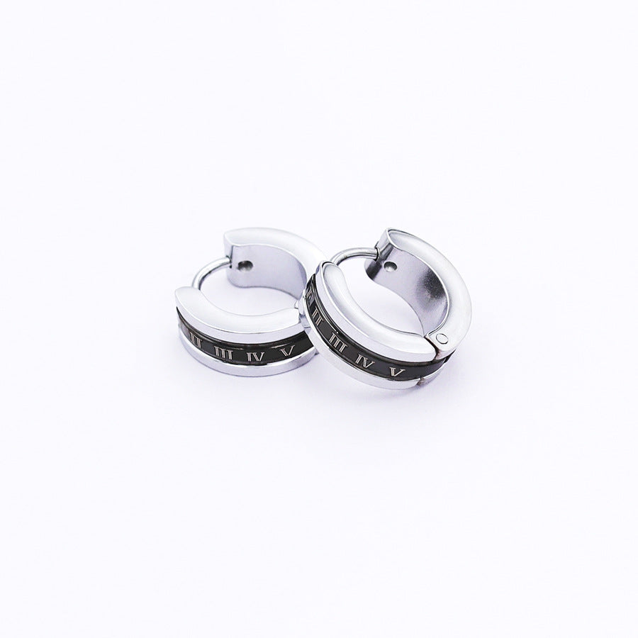 Men's Source Stainless Steel Female Drop Oil Plain Surface Black Roman Ear Buckle