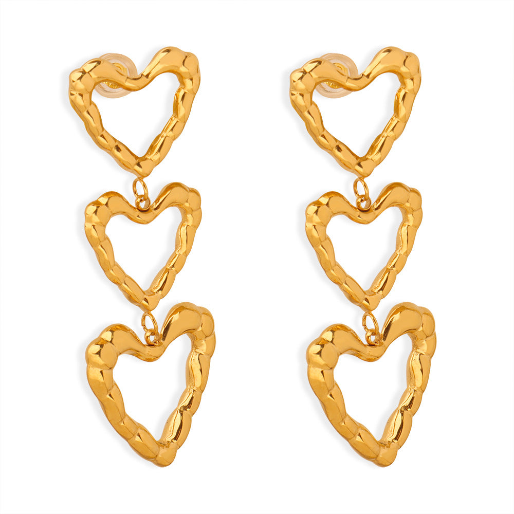 Women's Titanium Steel Gold-plated Irregular Heart-shaped Long Earrings