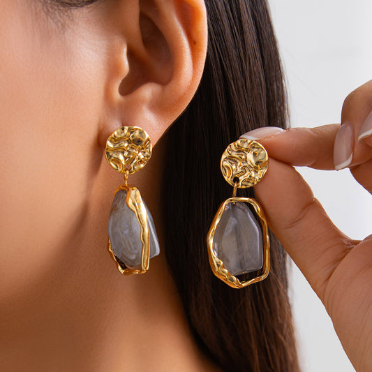 Casual Metal Pleated Female Irregular Baroque Earrings