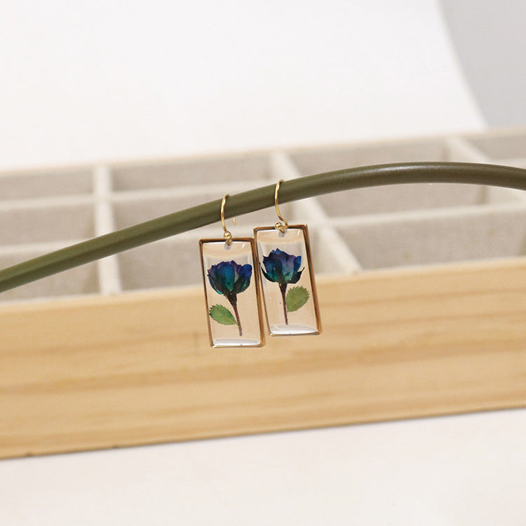 Dried Flower Rose Design Sense Geometric Earrings