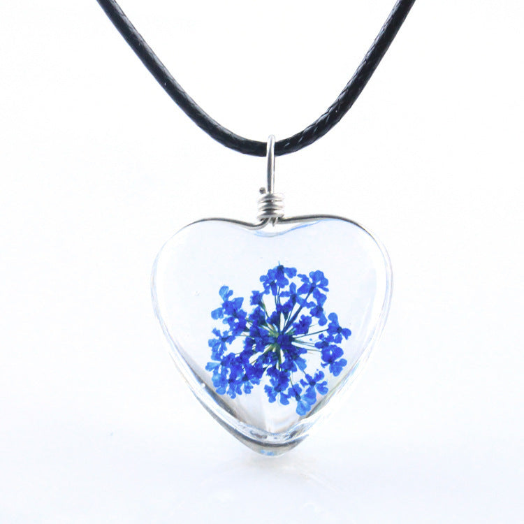 Colorful Dandelion Heart-shaped Glass Snow Beads Flower Heart Shaped Necklaces